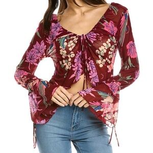 Free People Piece of Paradise Sheer Burgundy Floral Sheer Blouse